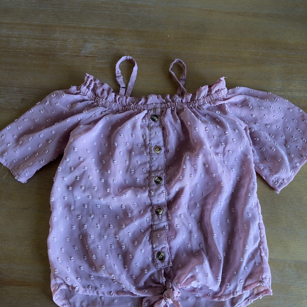 Girls Pink Off-Shoulder Button-Front Tank Top